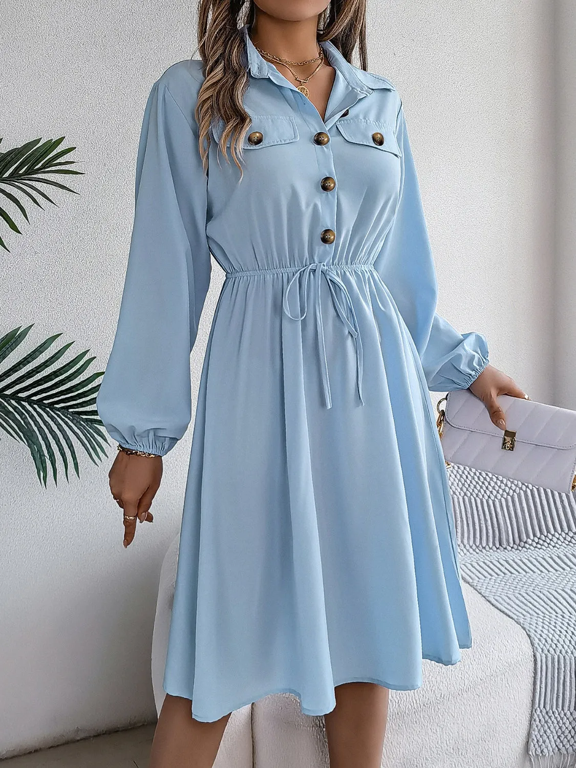 Collared Neck Long Sleeve Dress with Pockets sold by Charming Charlie product image thumbnail 4