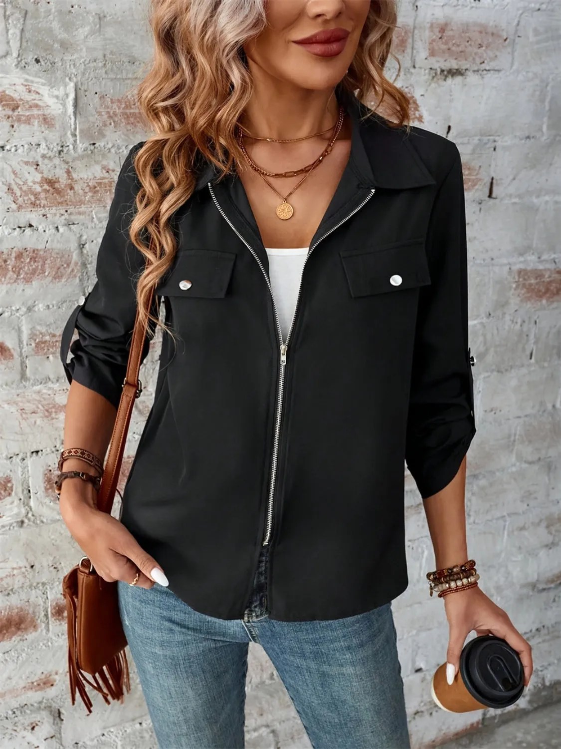 Zip Up Long Sleeve Jacket sold by Charming Charlie product image thumbnail 4