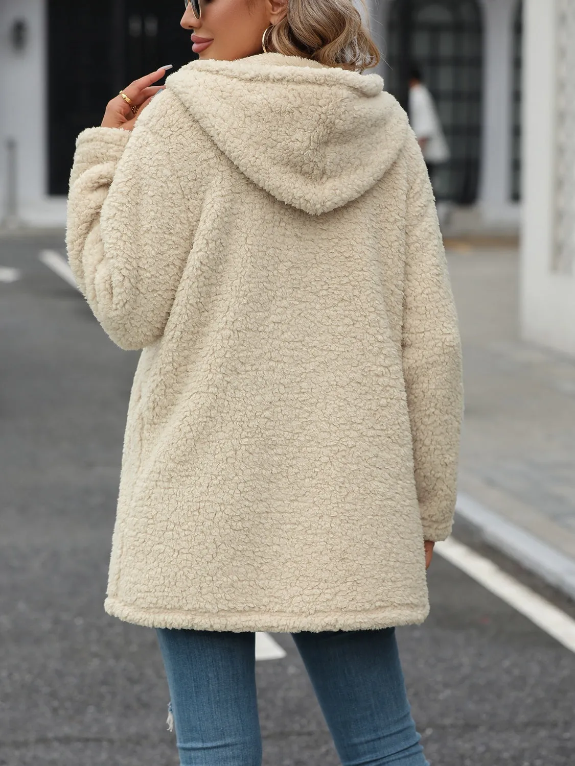Fuzzy Zip Up Long Sleeve Hooded Jacket sold by Charming Charlie product image thumbnail 2