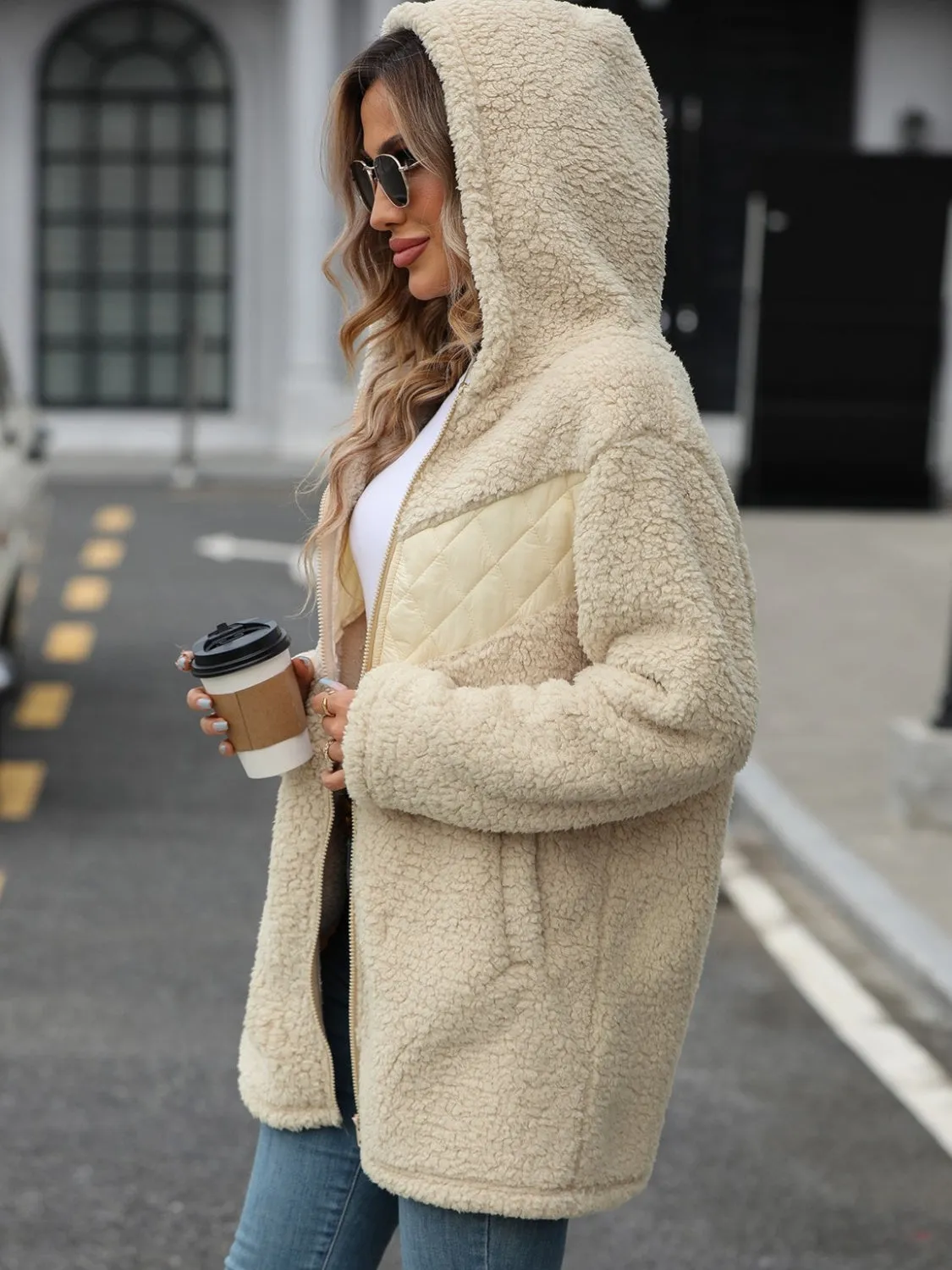 Fuzzy Zip Up Long Sleeve Hooded Jacket sold by Charming Charlie product image thumbnail 3
