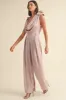 MABLE 3D Floral Applique Deep Cowl Neck Jumpsuit sold by Charming Charlie