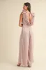 MABLE 3D Floral Applique Deep Cowl Neck Jumpsuit sold by Charming Charlie
