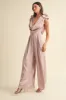 MABLE 3D Floral Applique Deep Cowl Neck Jumpsuit sold by Charming Charlie