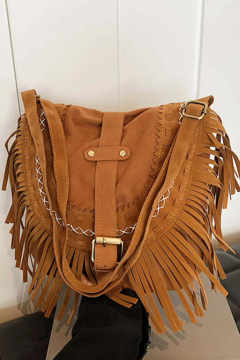 Suede Fringe Wide Strap Shoulder Bag sold by Charming Charlie product image thumbnail 4
