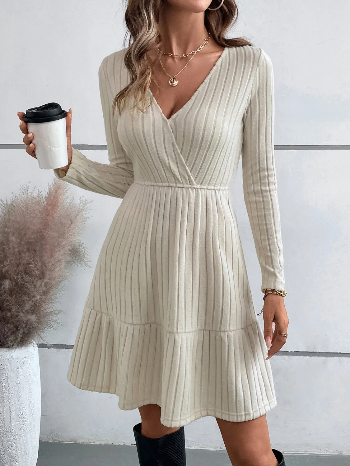 Ruffle Hem Surplice Long Sleeve Dress sold by Charming Charlie product image thumbnail 5