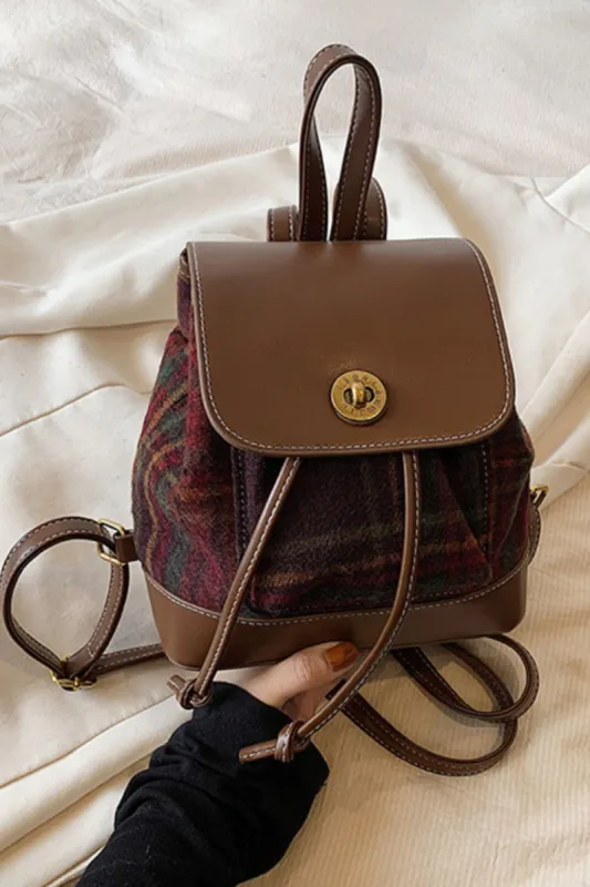 PU Leather Drawstring Plaid Backpack Bag sold by Charming Charlie