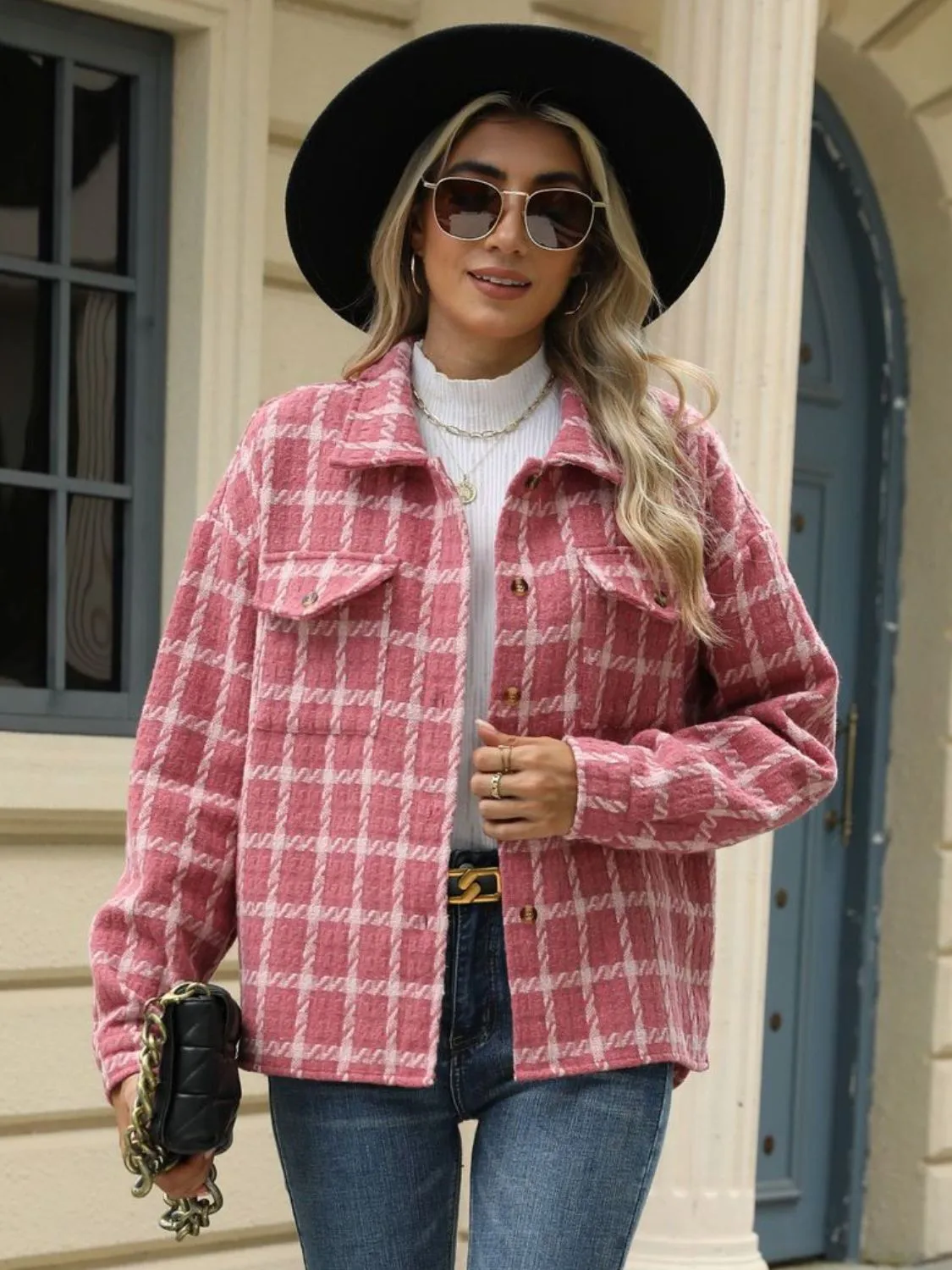 Plaid Collared Neck Long Sleeve Jacket sold by Charming Charlie product image thumbnail 4
