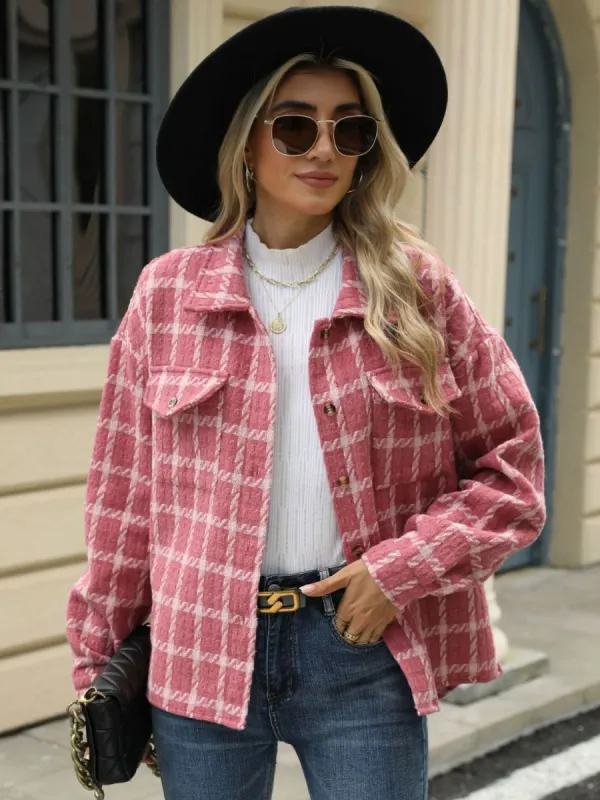 Plaid Collared Neck Long Sleeve Jacket sold by Charming Charlie