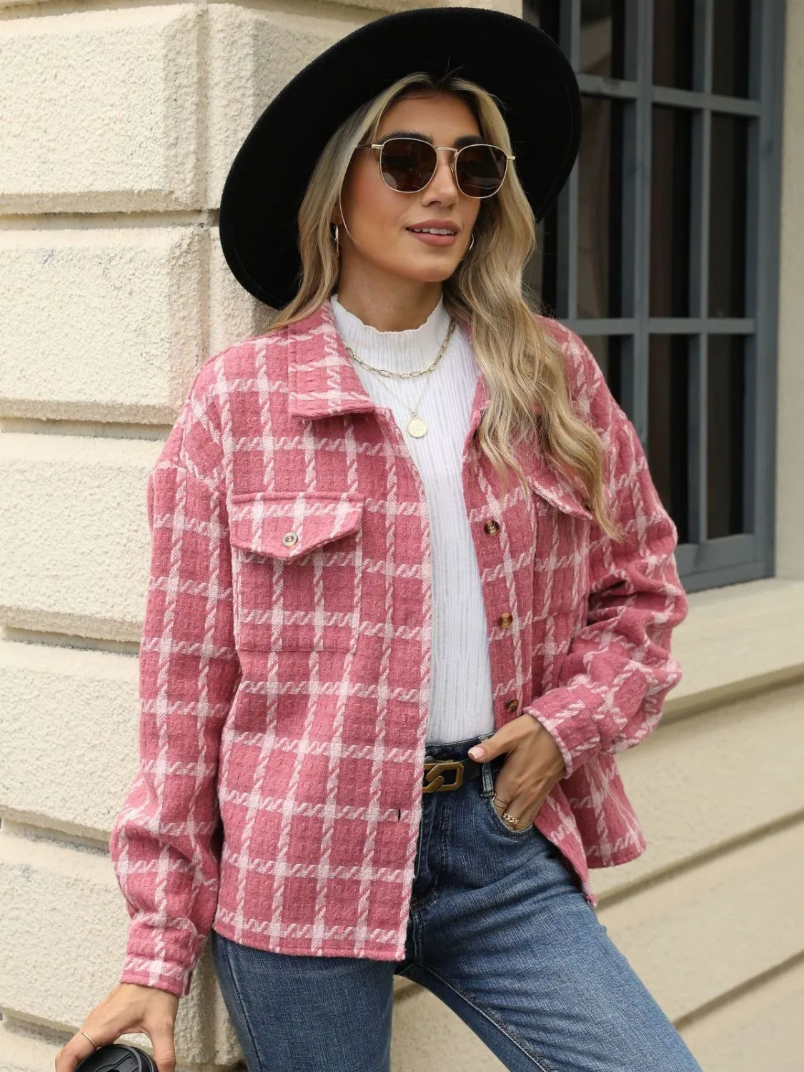 Plaid Collared Neck Long Sleeve Jacket sold by Charming Charlie product image thumbnail 3
