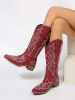 PU Leather Embroidered Geometric Point Toe Boots sold by Charming Charlie