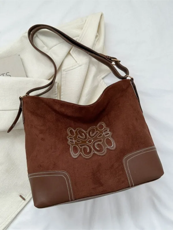 Suede Patch Adjustable Strap Tote Bag sold by Charming Charlie