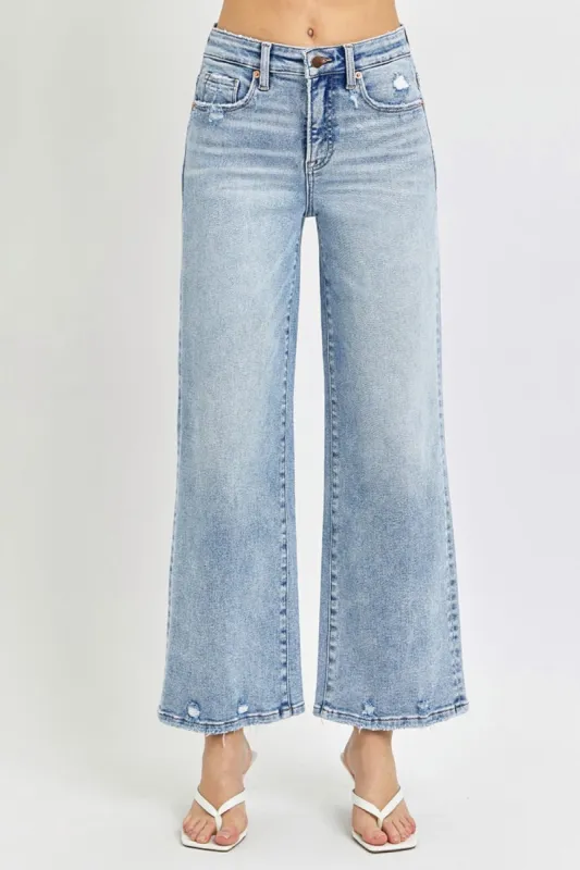 RISEN Full Size Tummy Control High Rise Crop Wide Leg Jeans sold by Charming Charlie
