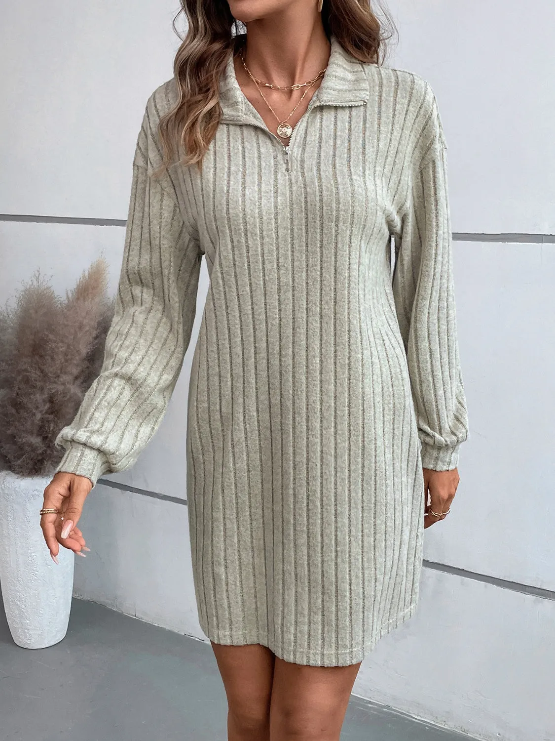 Ribbed Collared Neck Long Sleeve Dress sold by Charming Charlie product image thumbnail 3