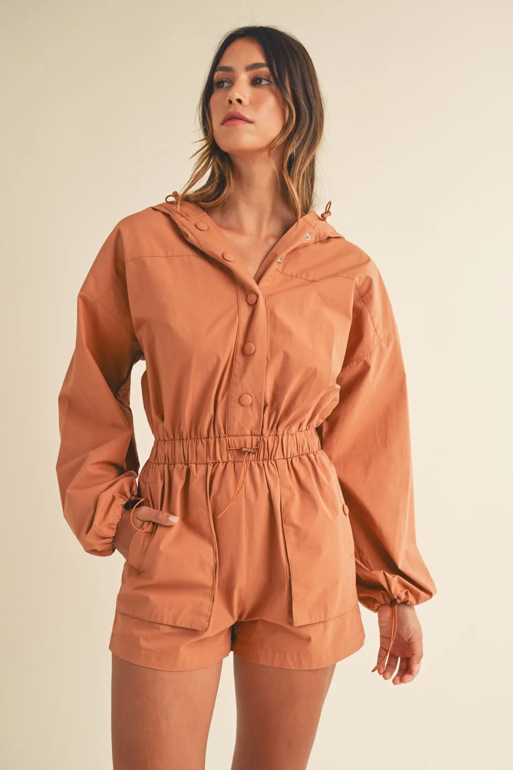 Mable Snap Down Long Sleeve Hooded Romper sold by Charming Charlie product image thumbnail 4
