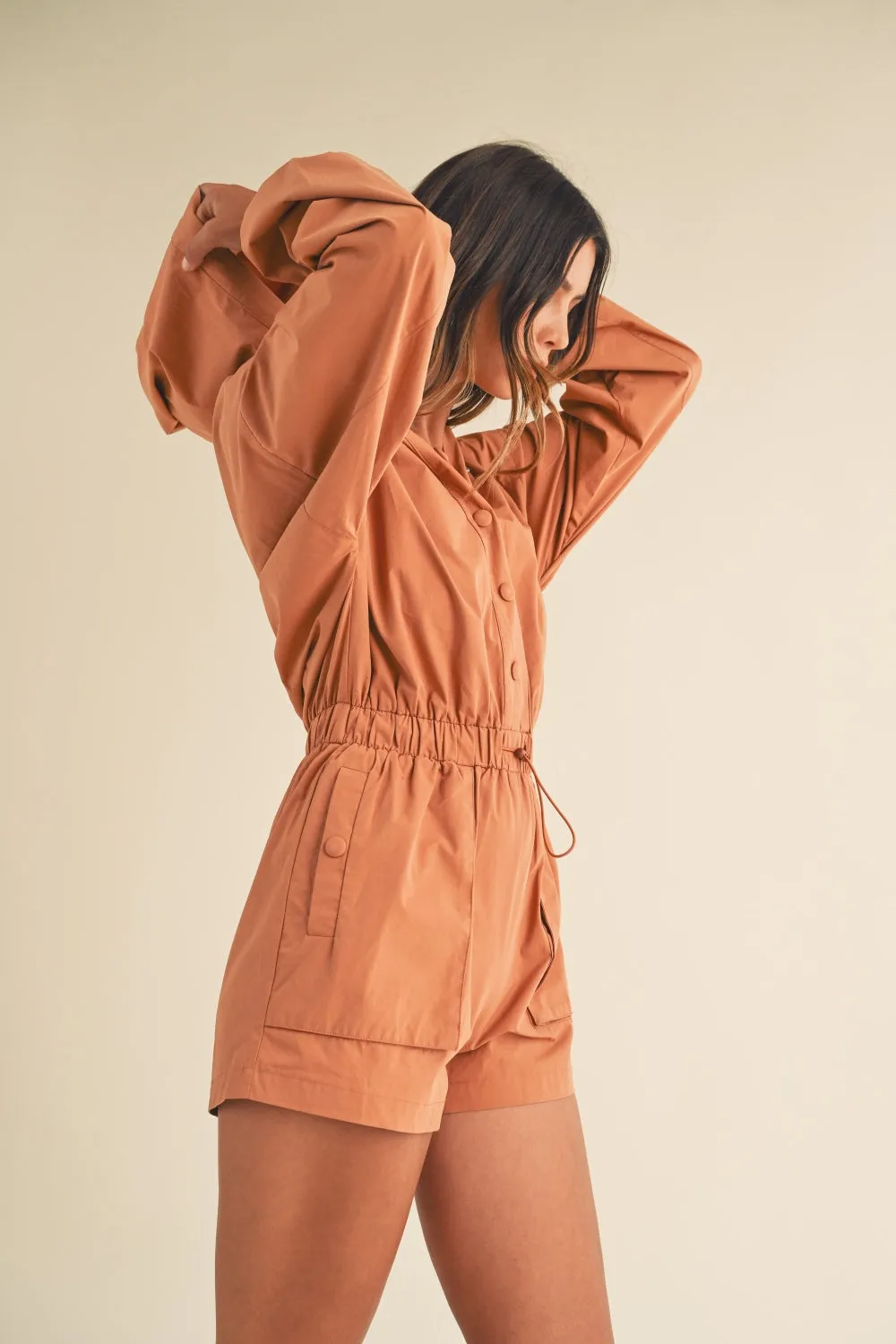 Mable Snap Down Long Sleeve Hooded Romper sold by Charming Charlie product image thumbnail 3