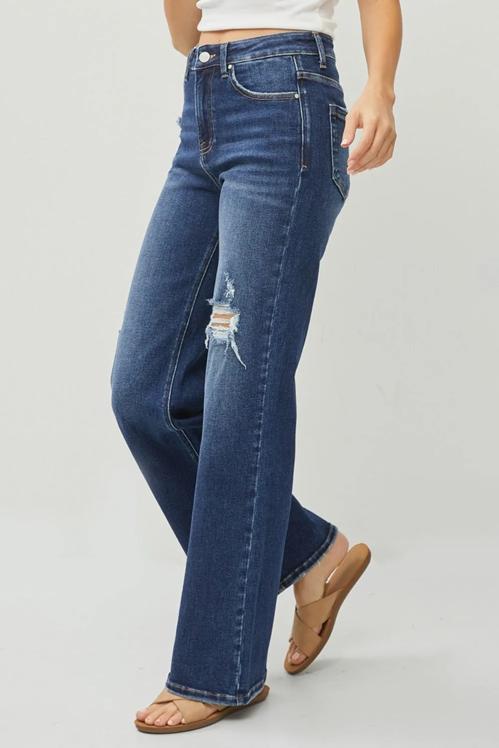 RISEN Full Size High Rise Distressed Wide Leg Jeans sold by Charming Charlie product image thumbnail 3