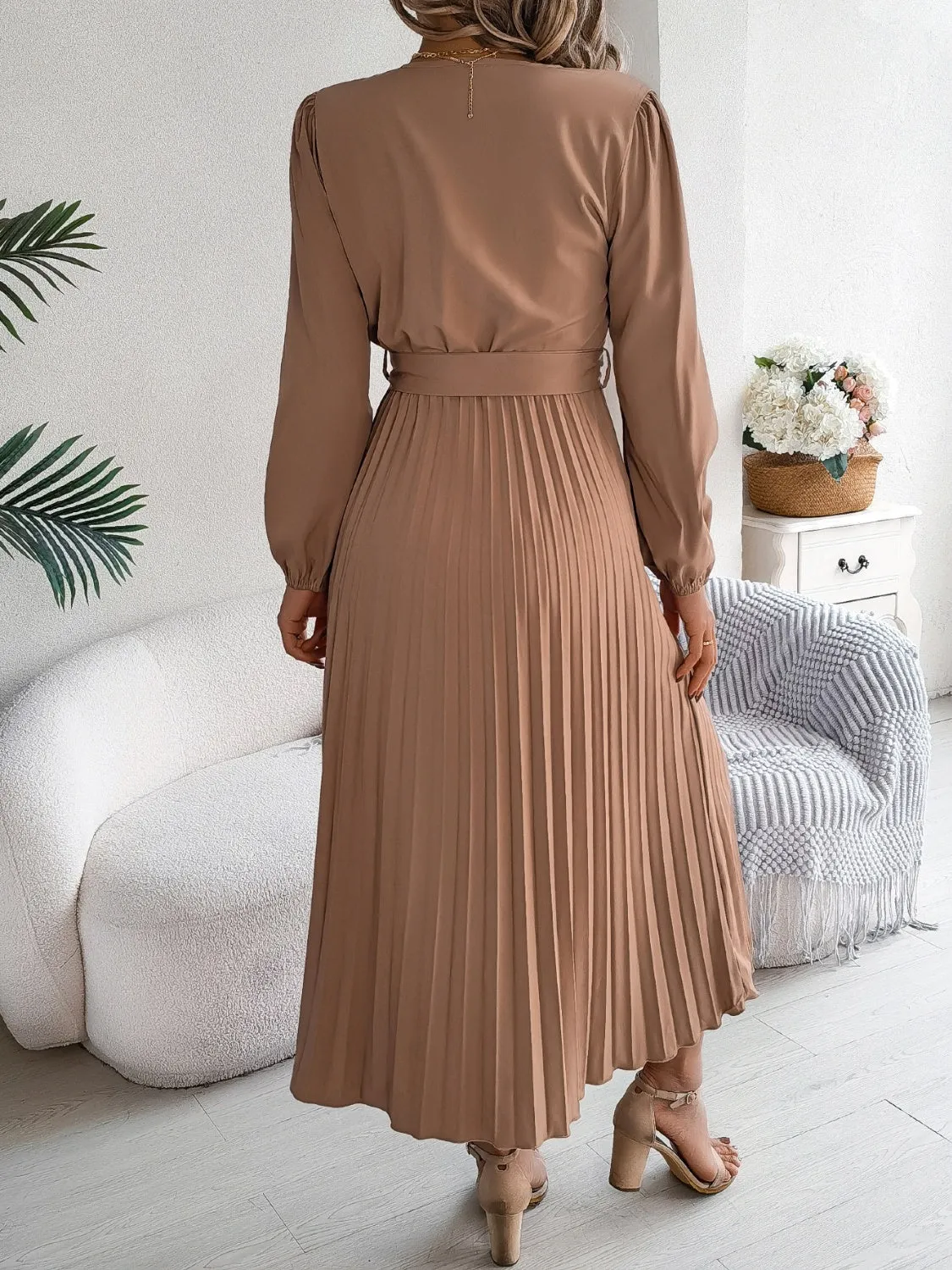 Pleated Tied V-Neck Long Sleeve Dress sold by Charming Charlie product image thumbnail 2