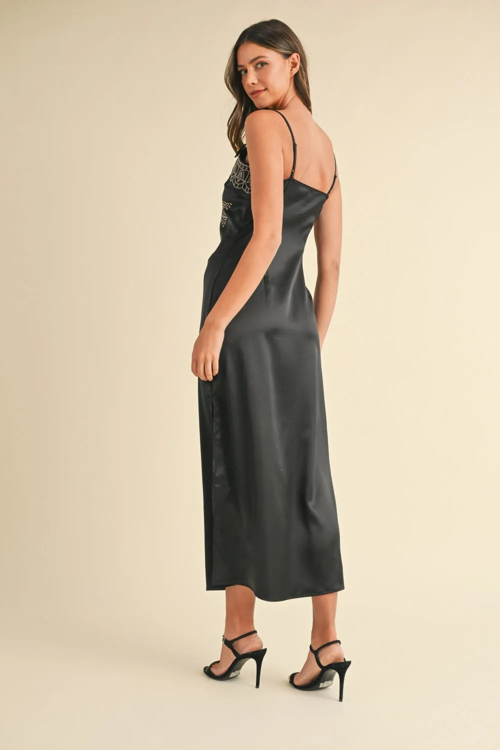 Mable Embroidered Cami Satin Midi Slit Dress sold by Charming Charlie product image thumbnail 2
