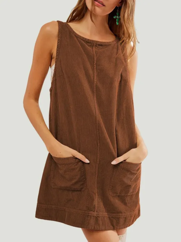 Mandy Round Neck Wide Strap Mini Dress with Pockets sold by Charming Charlie