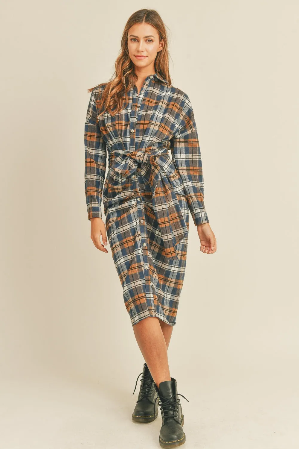 Mable Plaid Flannel Front Tie Button Down Shirt Dress sold by Charming Charlie product image thumbnail 5