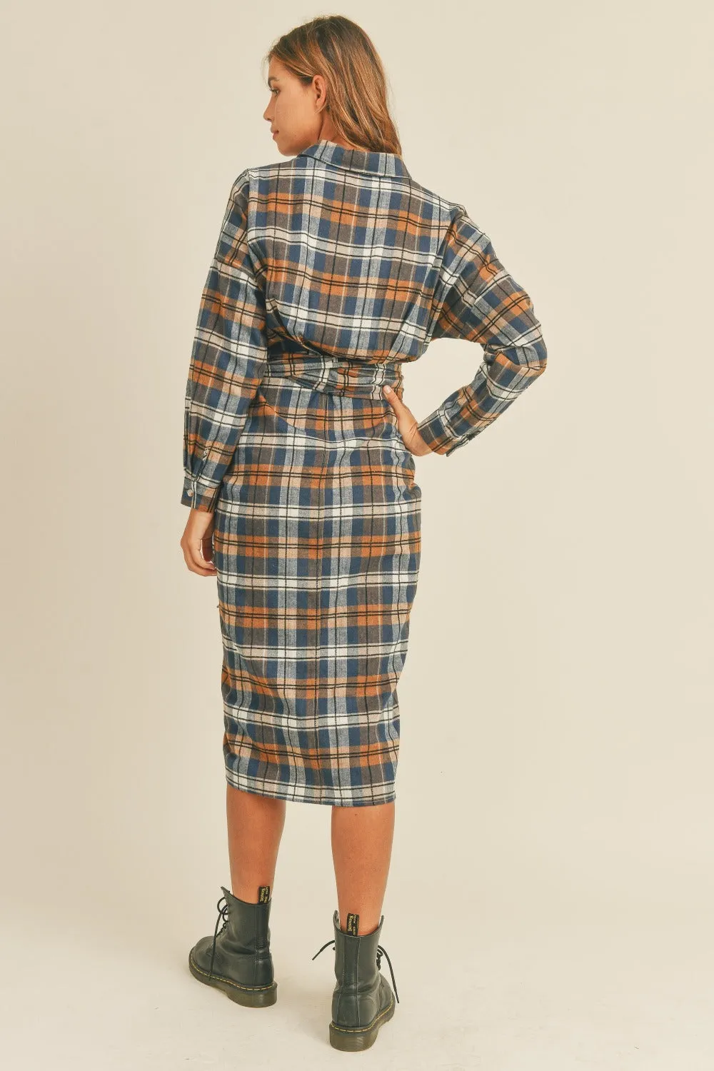 Mable Plaid Flannel Front Tie Button Down Shirt Dress sold by Charming Charlie product image thumbnail 2