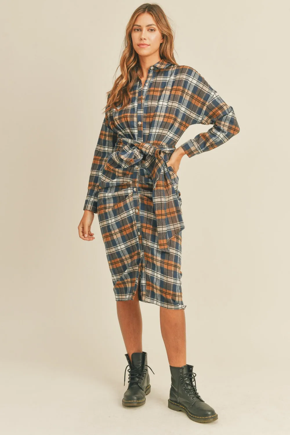Mable Plaid Flannel Front Tie Button Down Shirt Dress sold by Charming Charlie