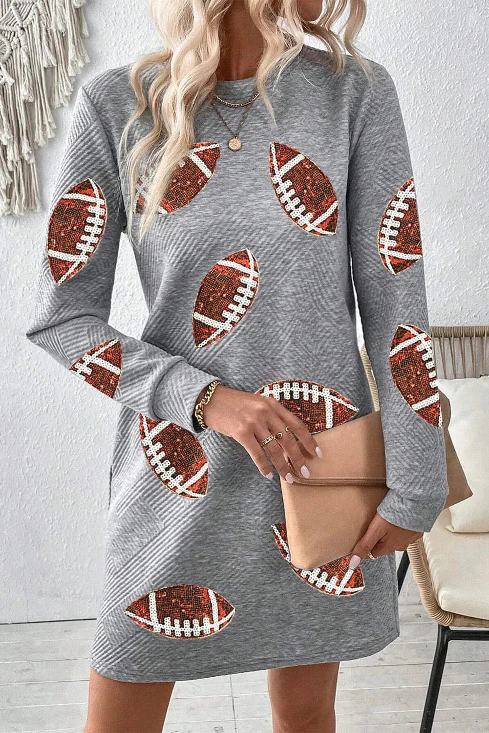 Sequin Football Long Sleeve Mini Dress sold by Charming Charlie product image thumbnail 4
