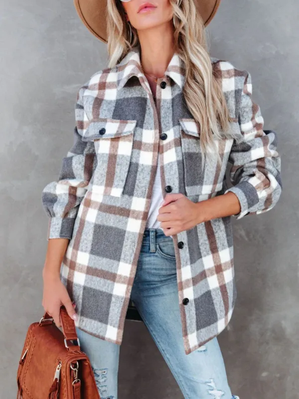 Plaid Collared Neck Long Sleeve Jacket sold by Charming Charlie