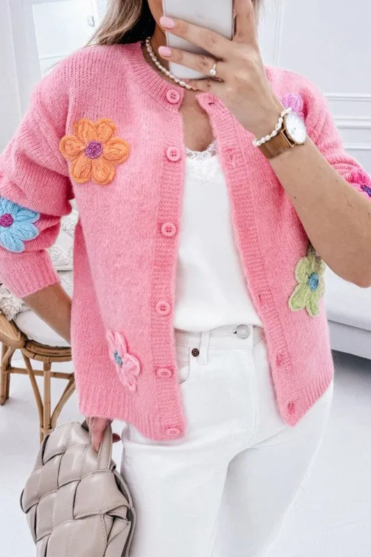 Knitted Floral Pattern Button Up Cardigan sold by Charming Charlie product image thumbnail 2