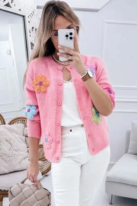 Knitted Floral Pattern Button Up Cardigan sold by Charming Charlie product image thumbnail 4