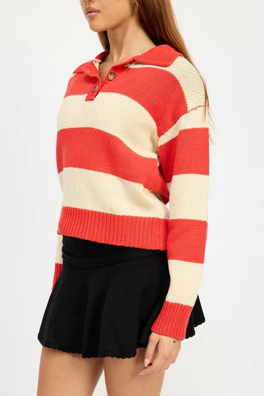 STRIPED COLLARED SWEATER TOP sold by Charming Charlie product image thumbnail 2