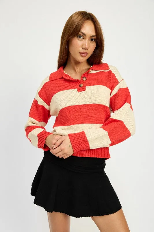 STRIPED COLLARED SWEATER TOP sold by Charming Charlie