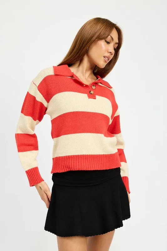 STRIPED COLLARED SWEATER TOP sold by Charming Charlie product image thumbnail 3