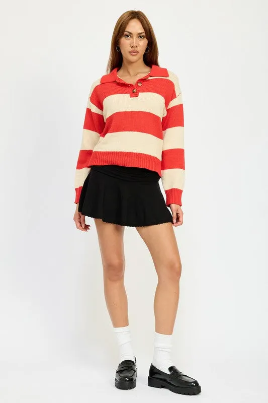 STRIPED COLLARED SWEATER TOP sold by Charming Charlie product image thumbnail 4