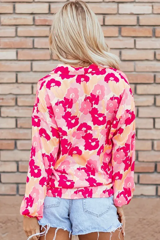 Women Floral Print Puff Sleeve Buttoned Shirt sold by Charming Charlie product image thumbnail 3