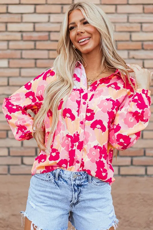 Women Floral Print Puff Sleeve Buttoned Shirt sold by Charming Charlie product image thumbnail 5