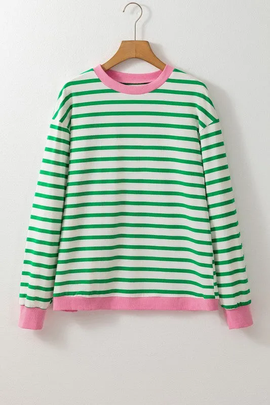 Cotton Stripe Drop shoulder Sweatshirt sold by Charming Charlie product image thumbnail 2