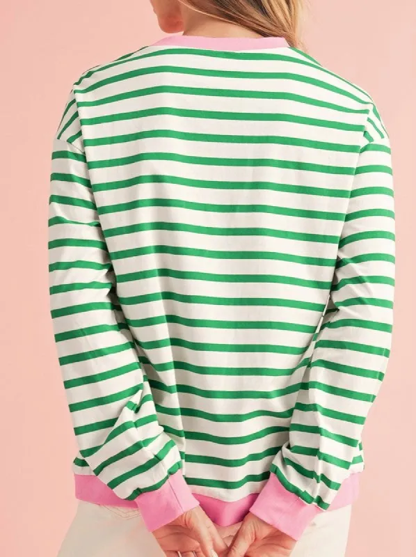 Cotton Stripe Drop shoulder Sweatshirt sold by Charming Charlie