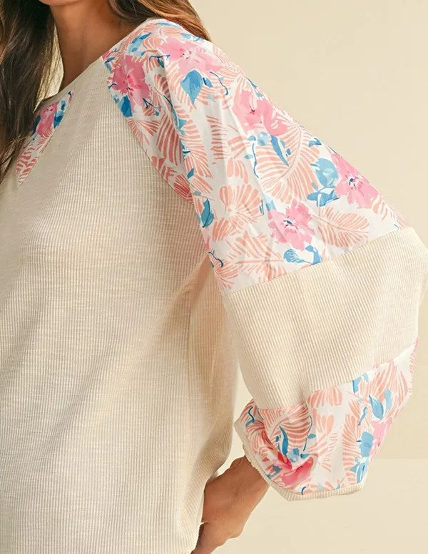 cotton Ribbed Floral Stitch Balloon Pull Over sold by Charming Charlie product image thumbnail 3