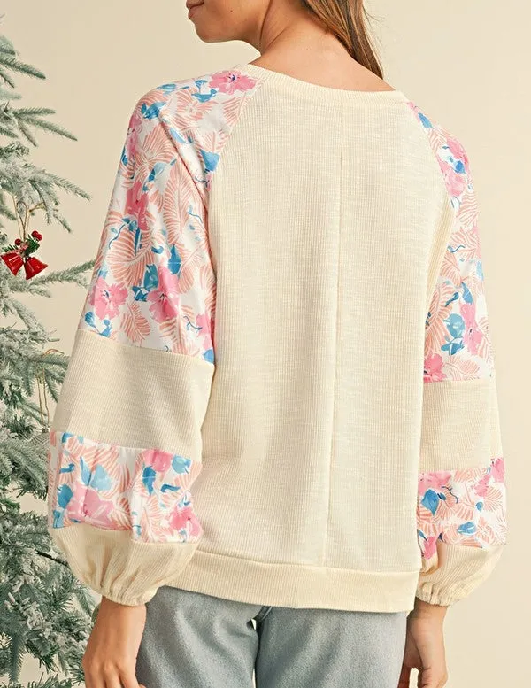cotton Ribbed Floral Stitch Balloon Pull Over sold by Charming Charlie product image thumbnail 2