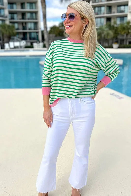 Women Striped Contrast Edge Long Sleeve Top sold by Charming Charlie product image thumbnail 2
