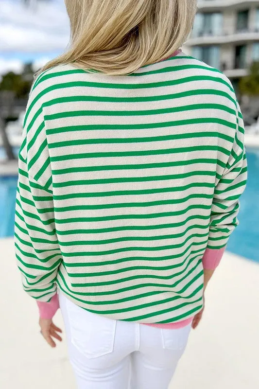 Women Striped Contrast Edge Long Sleeve Top sold by Charming Charlie product image thumbnail 3