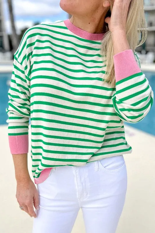 Women Striped Contrast Edge Long Sleeve Top sold by Charming Charlie