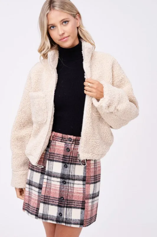 SHERPA JACKET WITH FRONT POCKETS sold by Charming Charlie