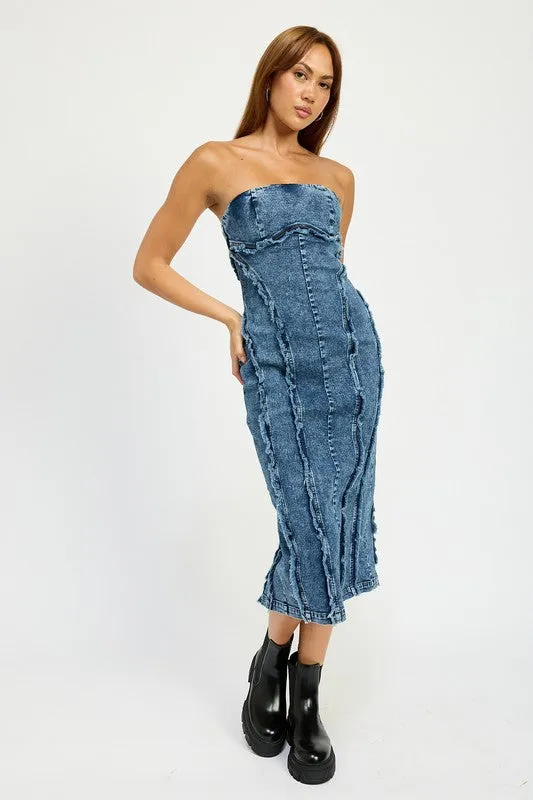 TUBE FRAYED SEAM MIDI DRESS sold by Charming Charlie