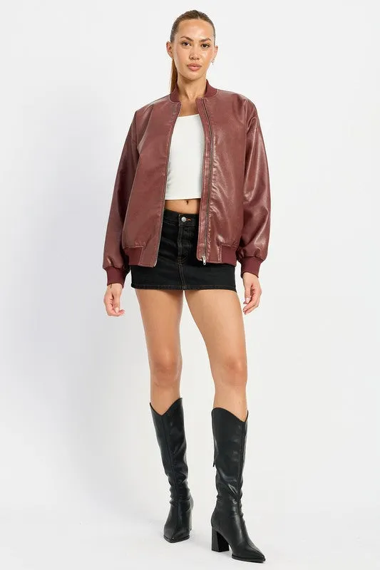 VINTAGE LEATHER BOMBER JACKET sold by Charming Charlie product image thumbnail 3