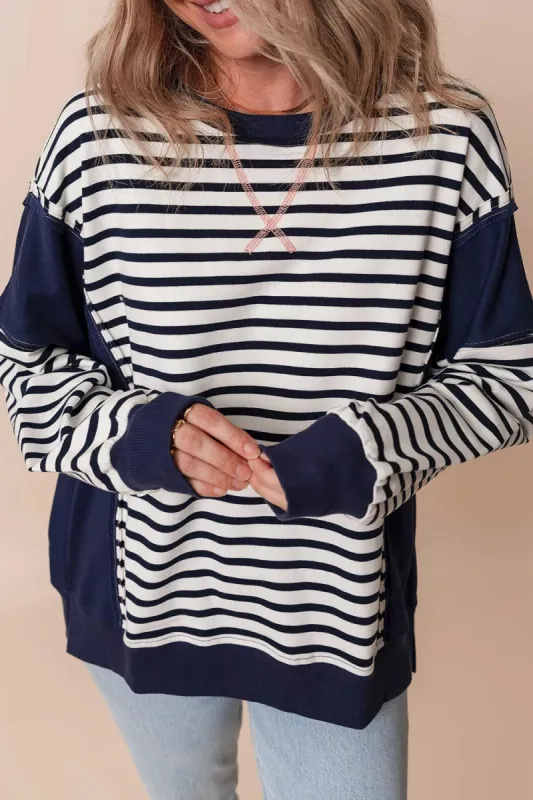 Striped Round Neck Long Sleeve Sweatshirt sold by Charming Charlie