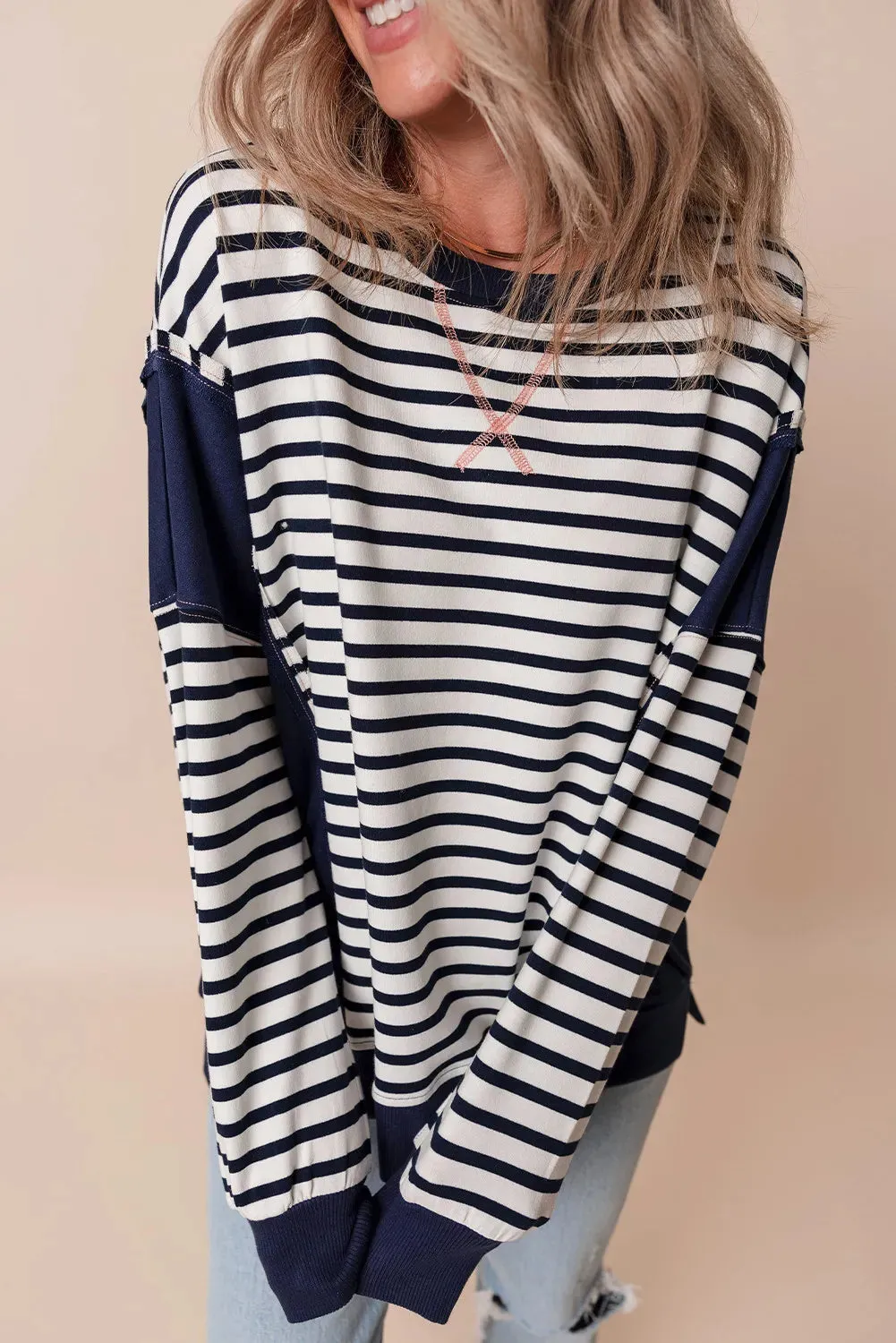 Striped Round Neck Long Sleeve Sweatshirt sold by Charming Charlie product image thumbnail 3