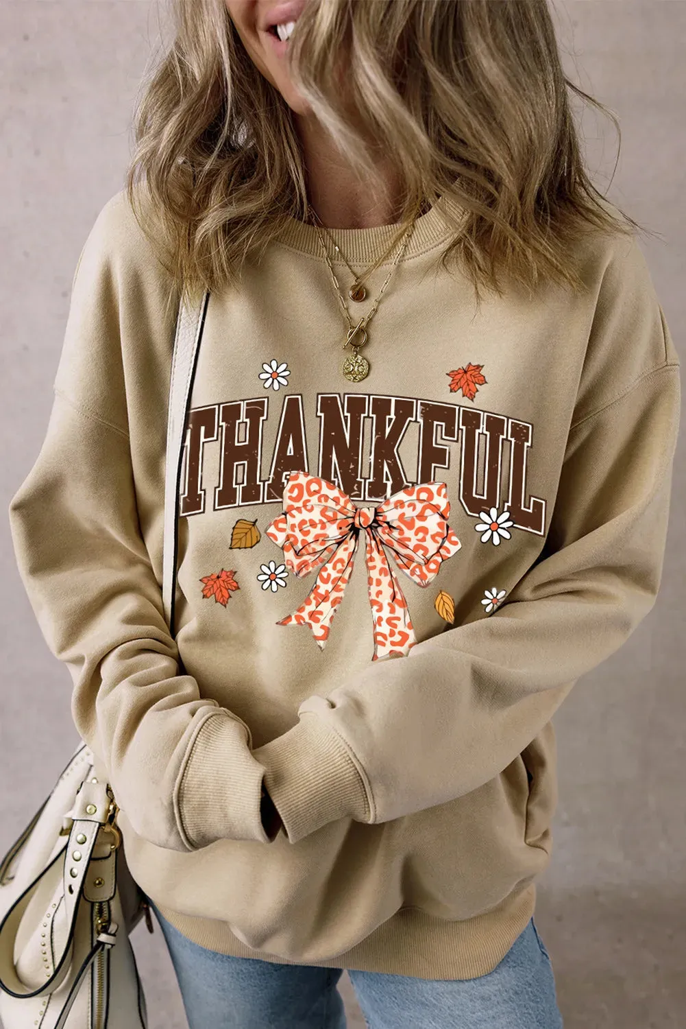 THANKFUL Bow Round Neck Long Sleeve Sweatshirt sold by Charming Charlie product image thumbnail 3