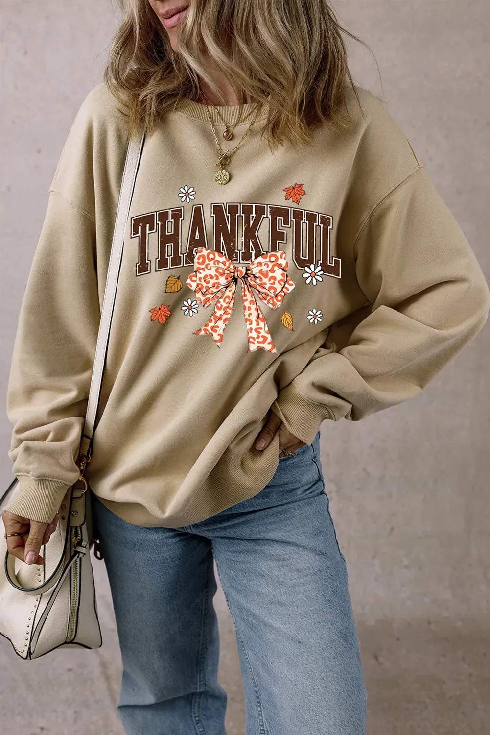 THANKFUL Bow Round Neck Long Sleeve Sweatshirt sold by Charming Charlie product image thumbnail 4